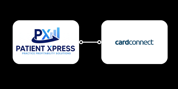 PatientXpress and CardConnect logos connected, representing dental payment integration