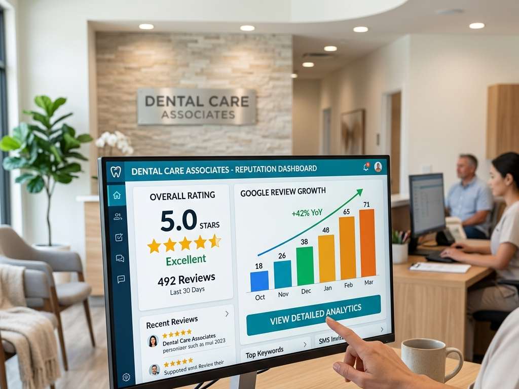 PatientXpress Reputation Management Dashboard showing 5-star Google reviews